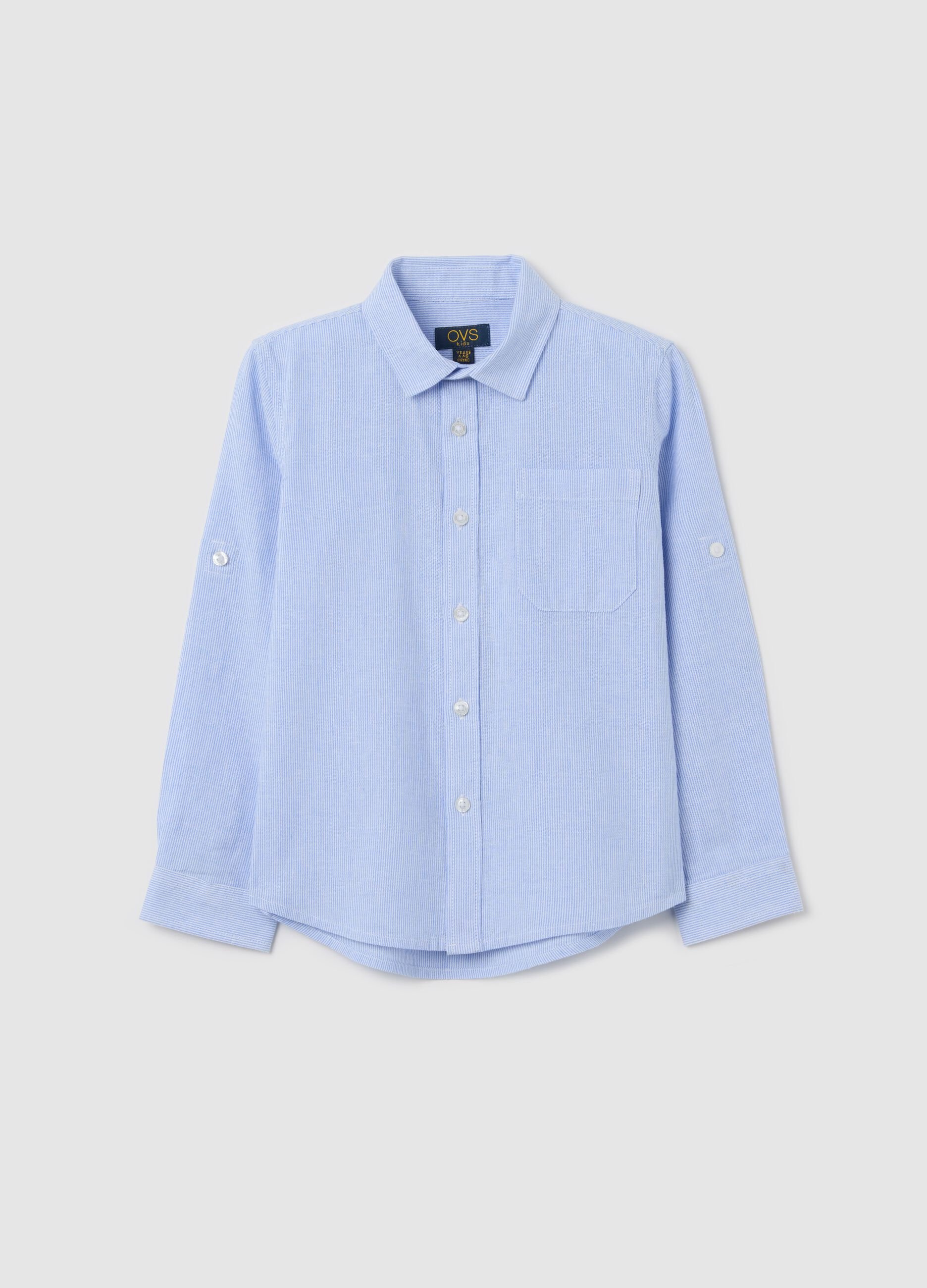 Camicia bianca e azzurra in cotone e lino a righe
