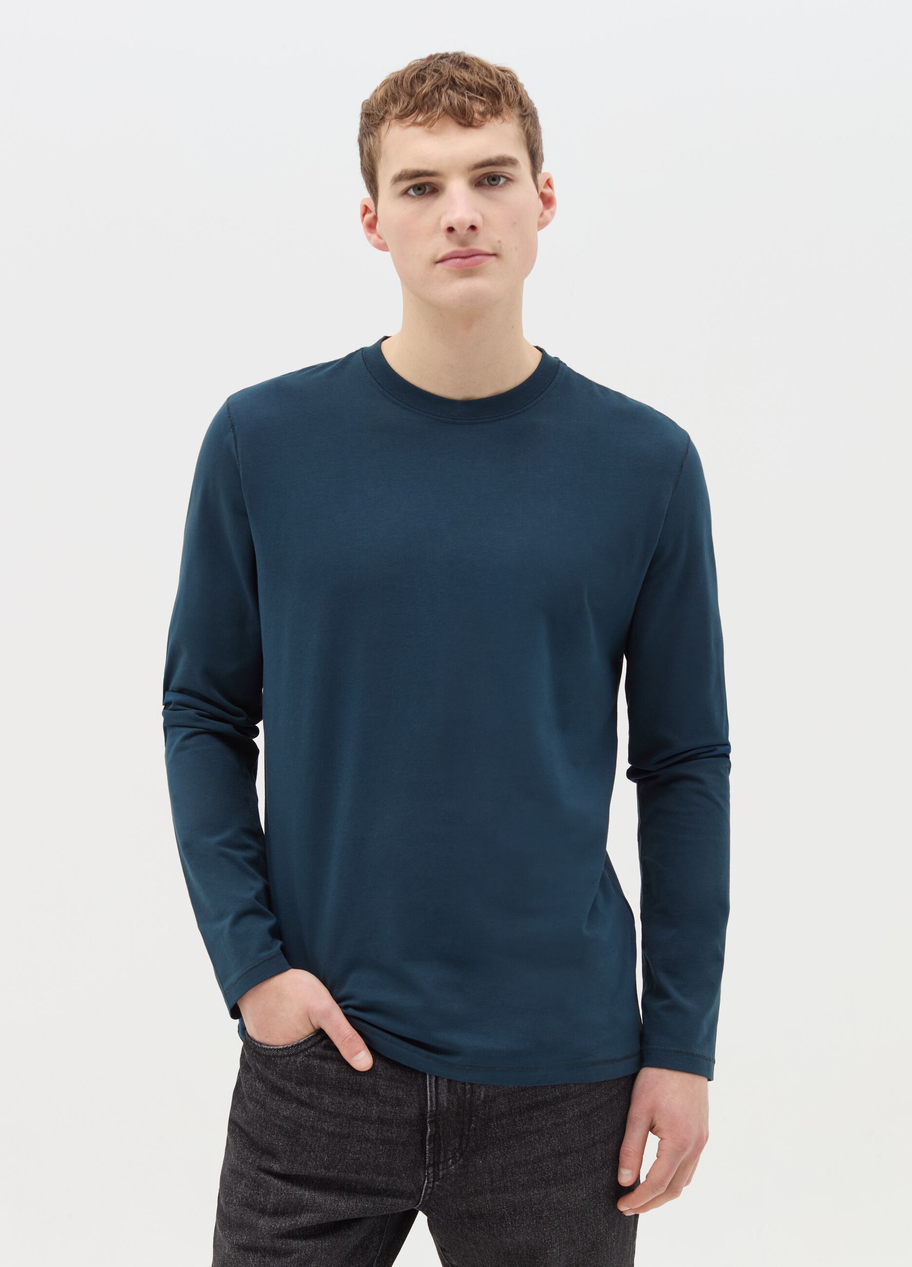 Long-sleeved T-shirt in stretch cotton