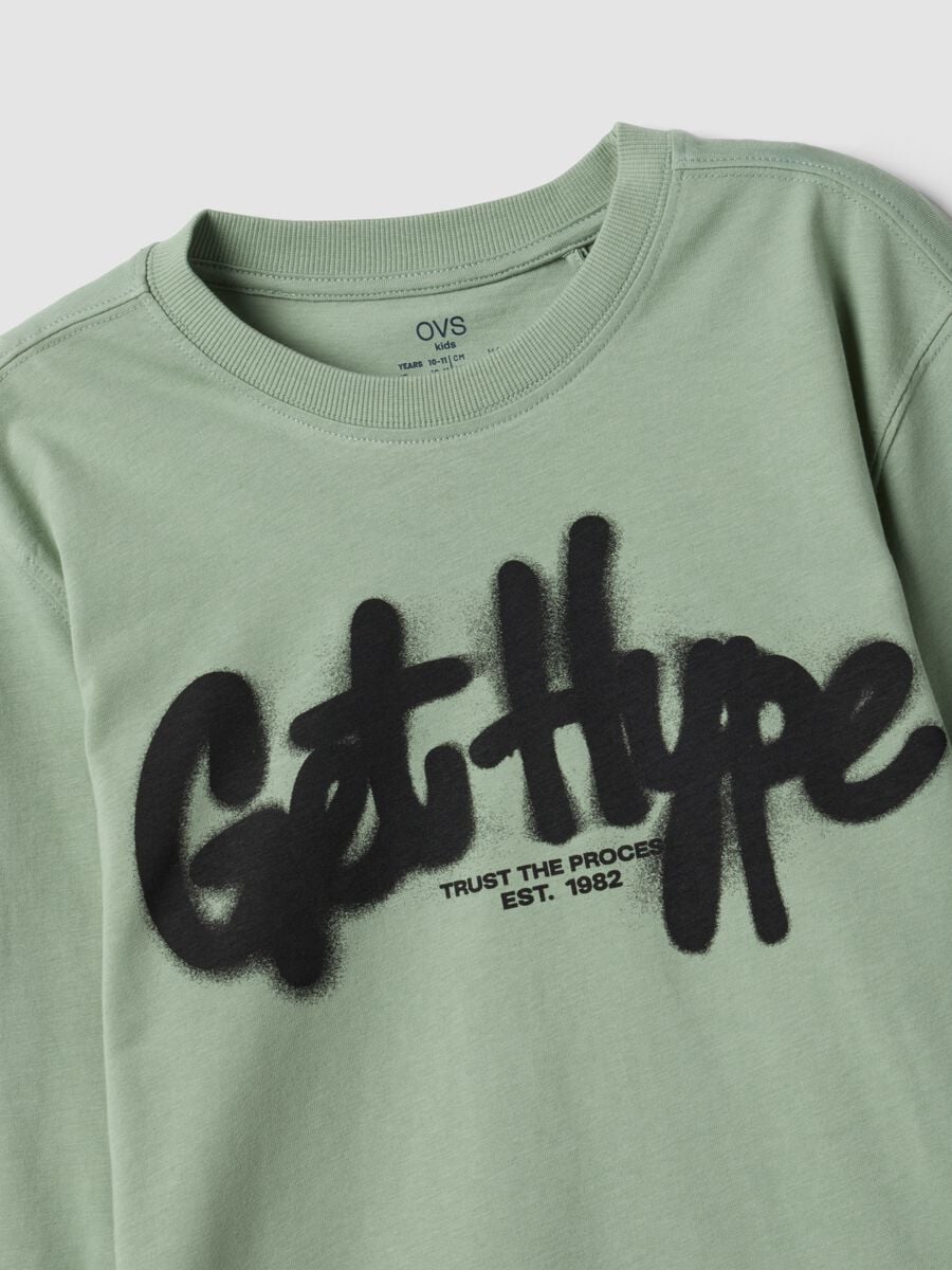 T-shirt verde in puro cotone organico con stampa "Get Hype" per ragazzo_4