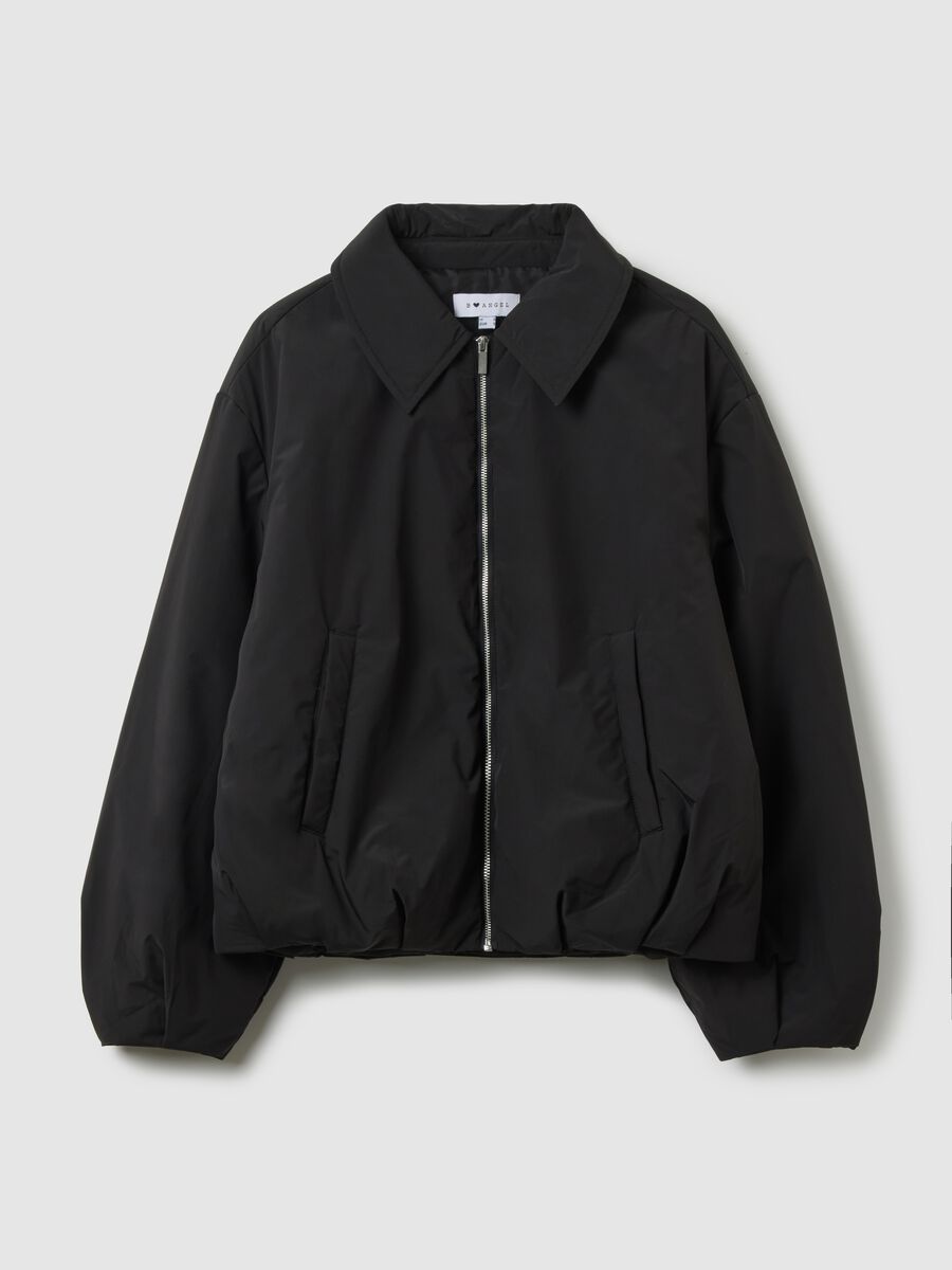 Giacca nera imbottita regular fit e zip_0
