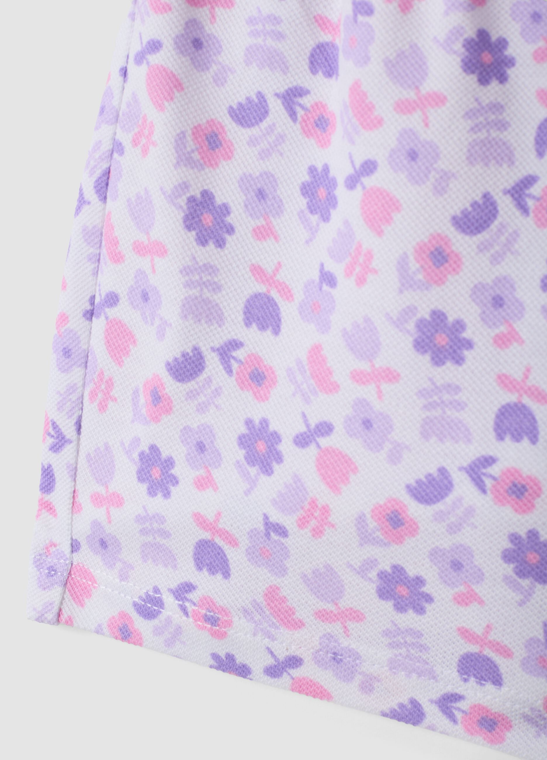 Shorts viola in puro cotone con fantasia floreale per bimba regular fit