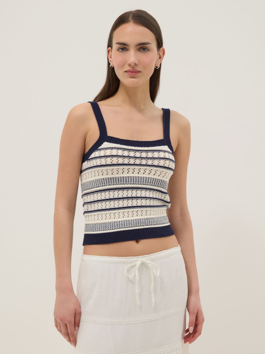 Gilet fitted in puro cotone a righe multicolor con bretelle sottili_2