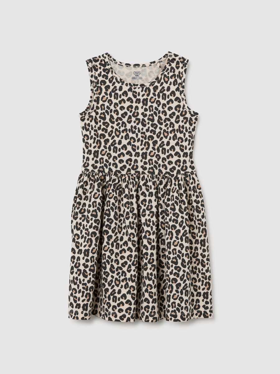 Girls' dress in pure cotton, multicolour leopard print, regular fit_0