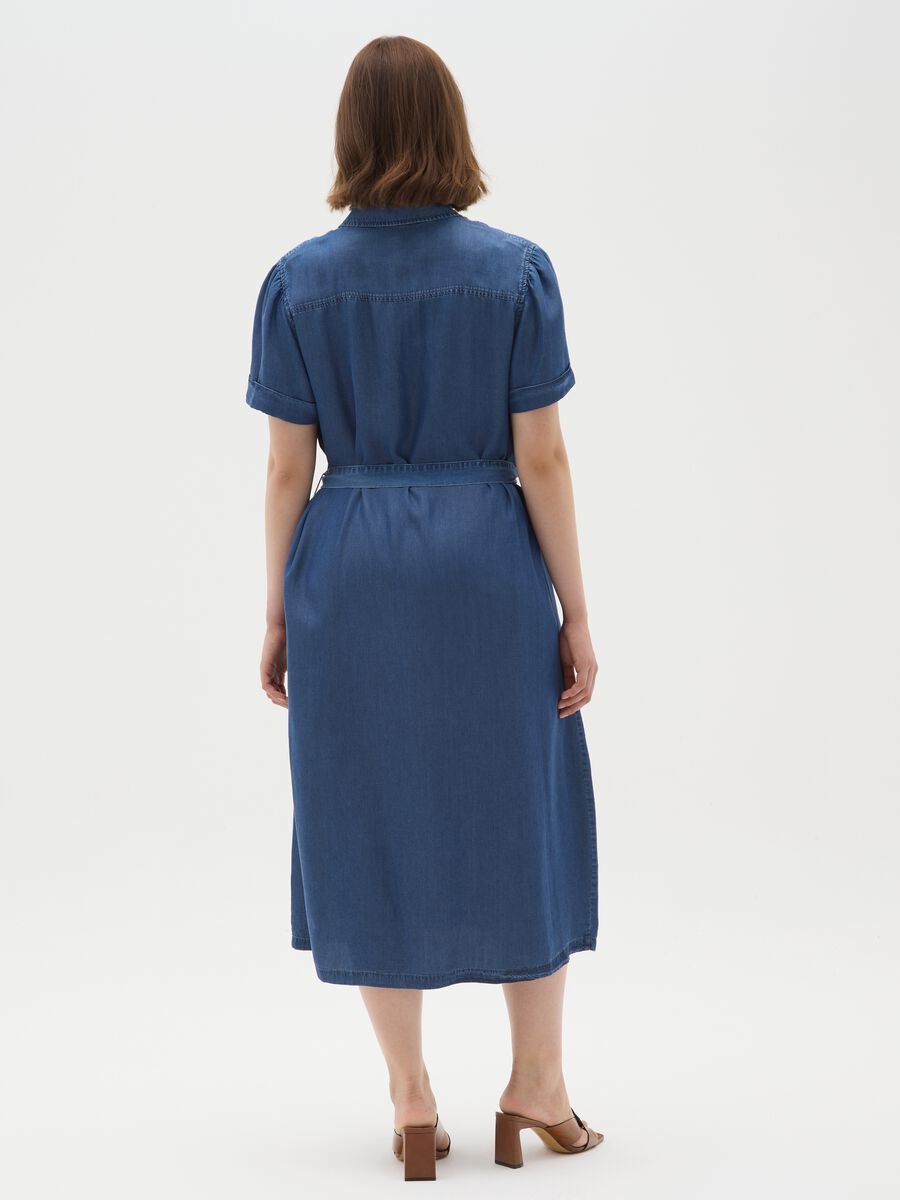 Women's Blue Lyocell Shirt Dress with Regular Fit_3