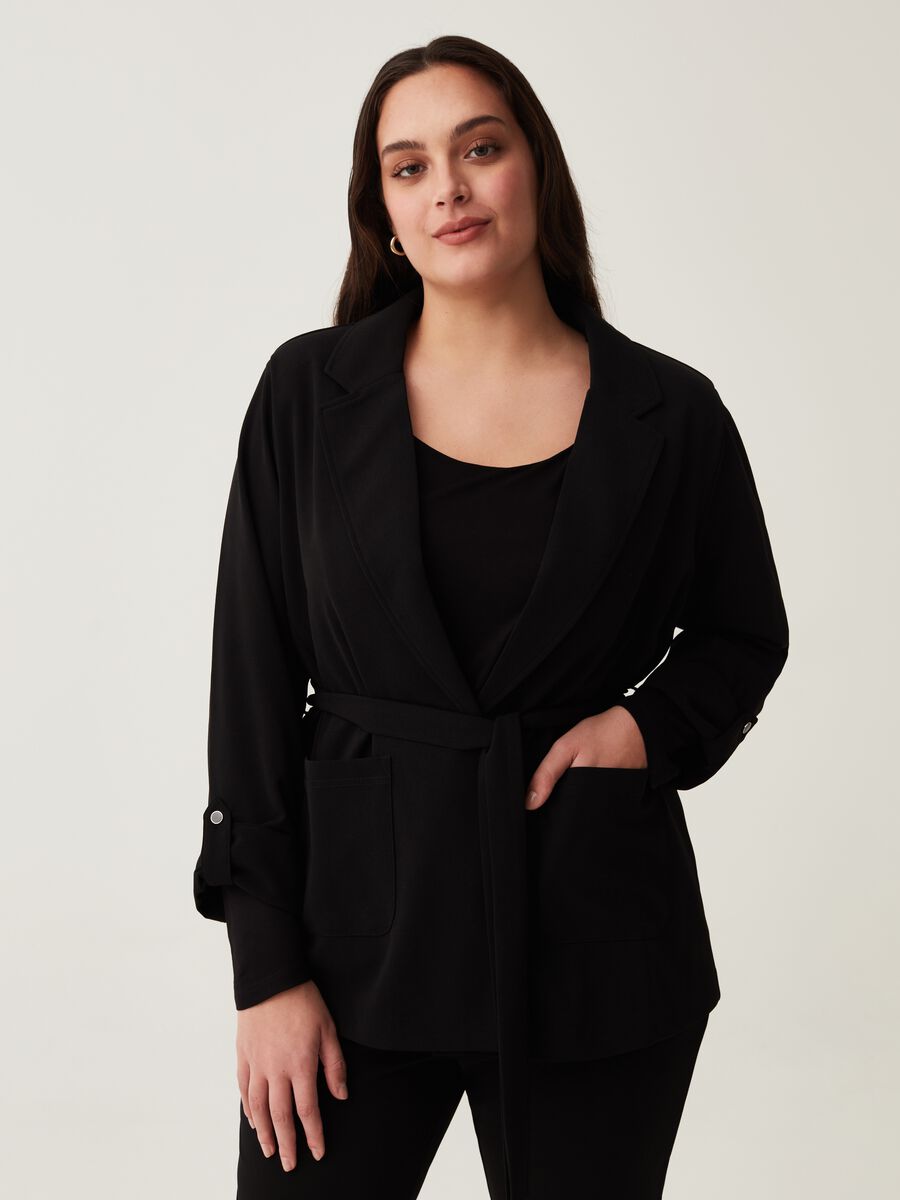 Blazer fluido in crêpe con cintura Curvy_0