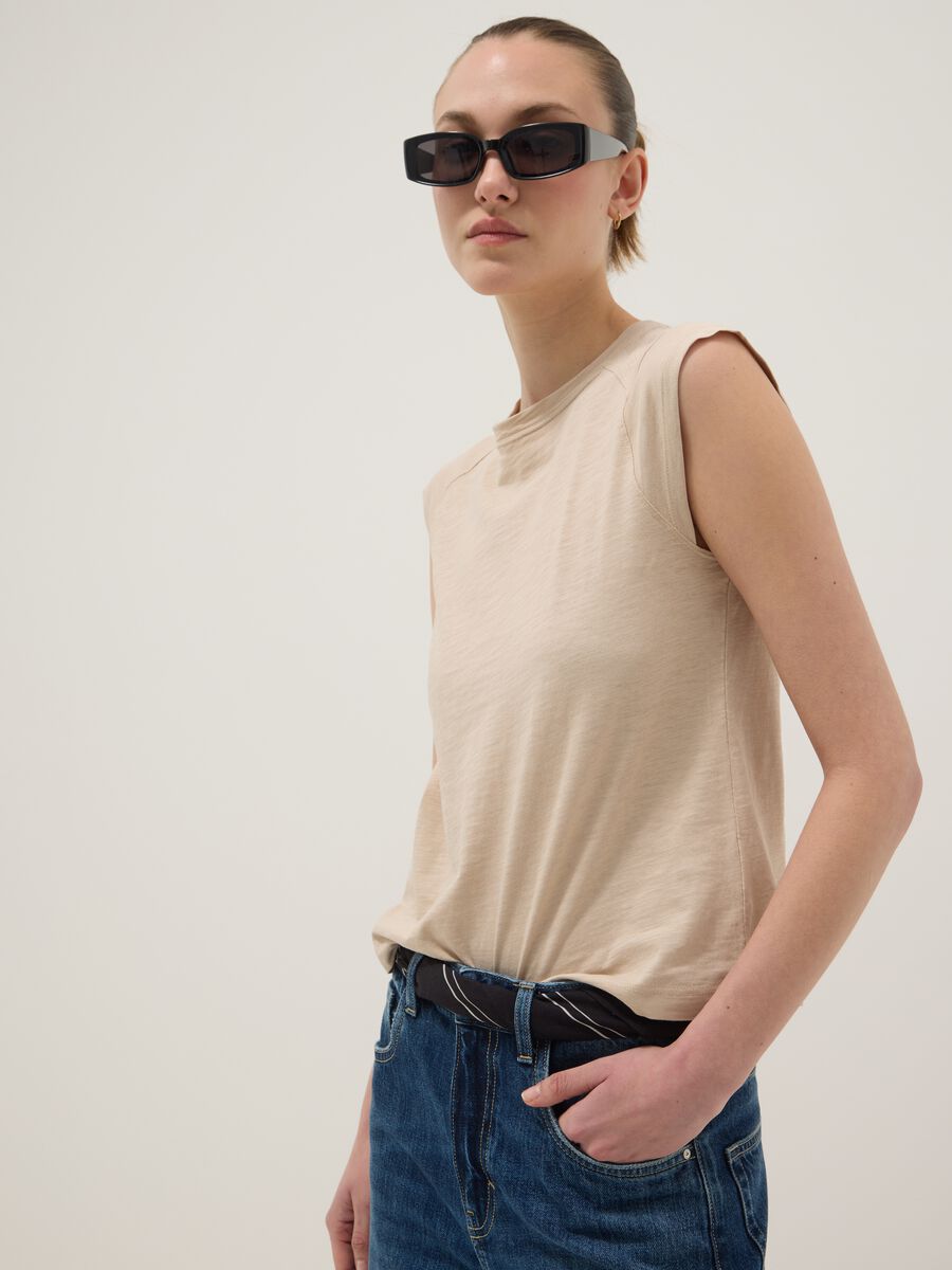 Beige short sleeve pure cotton T-shirt regular fit_0