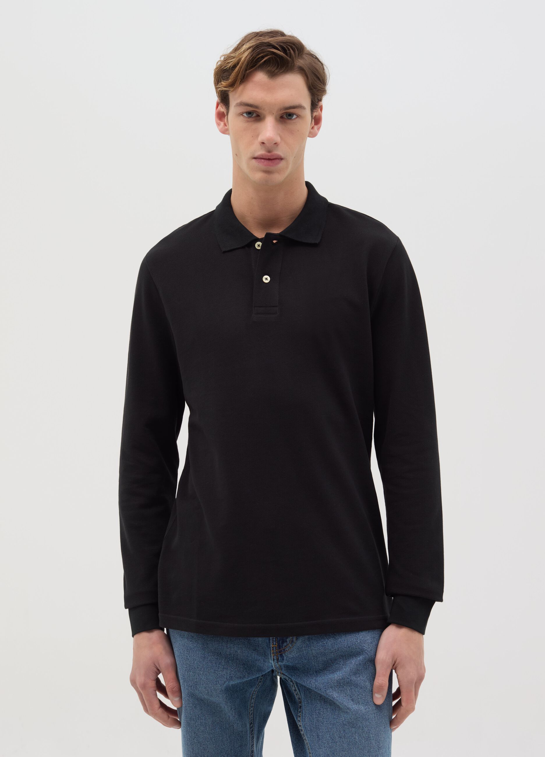 Long-sleeved polo shirt in organic cotton