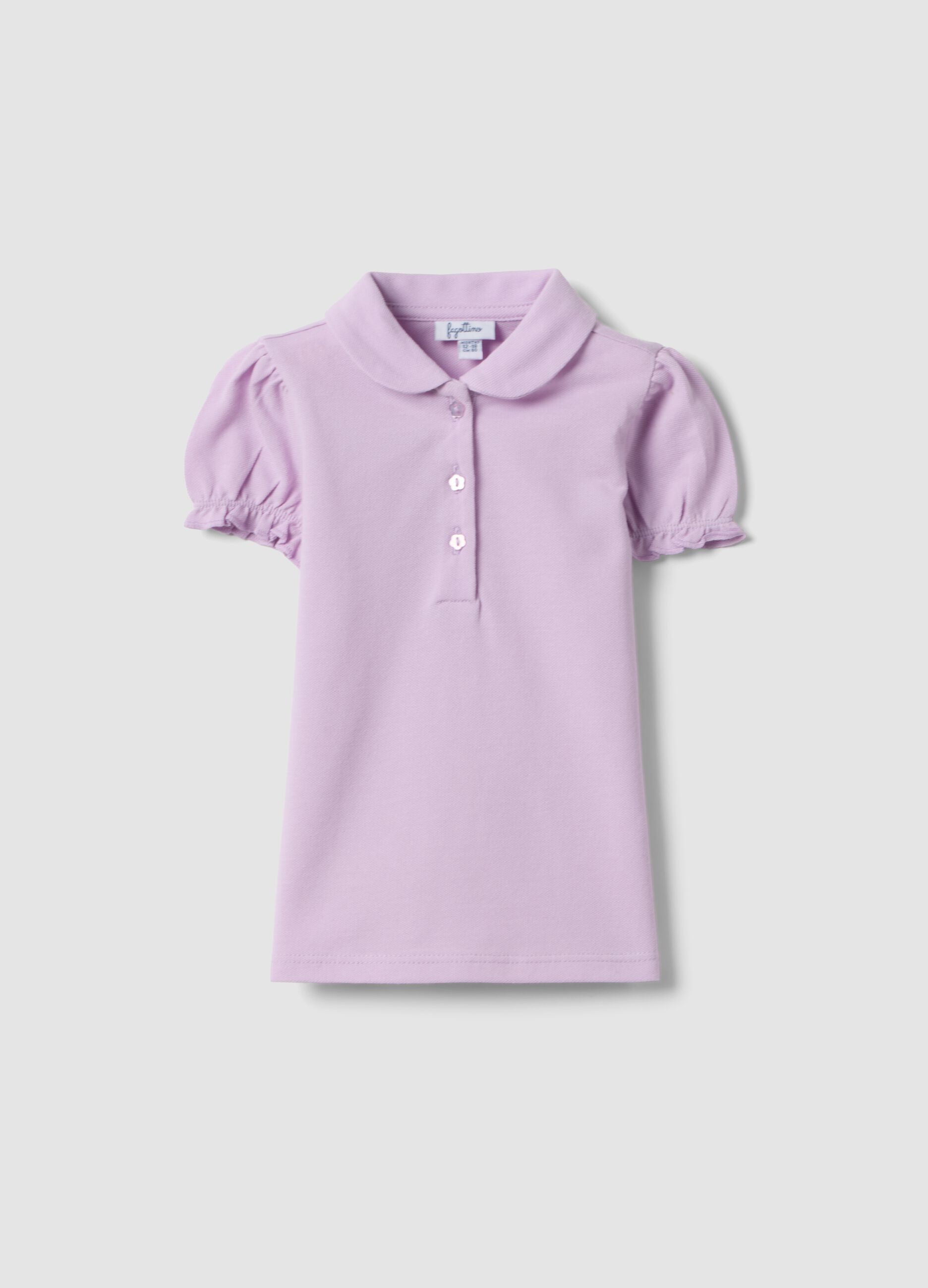Girls' regular fit violet pure cotton polo with gathered sleeves