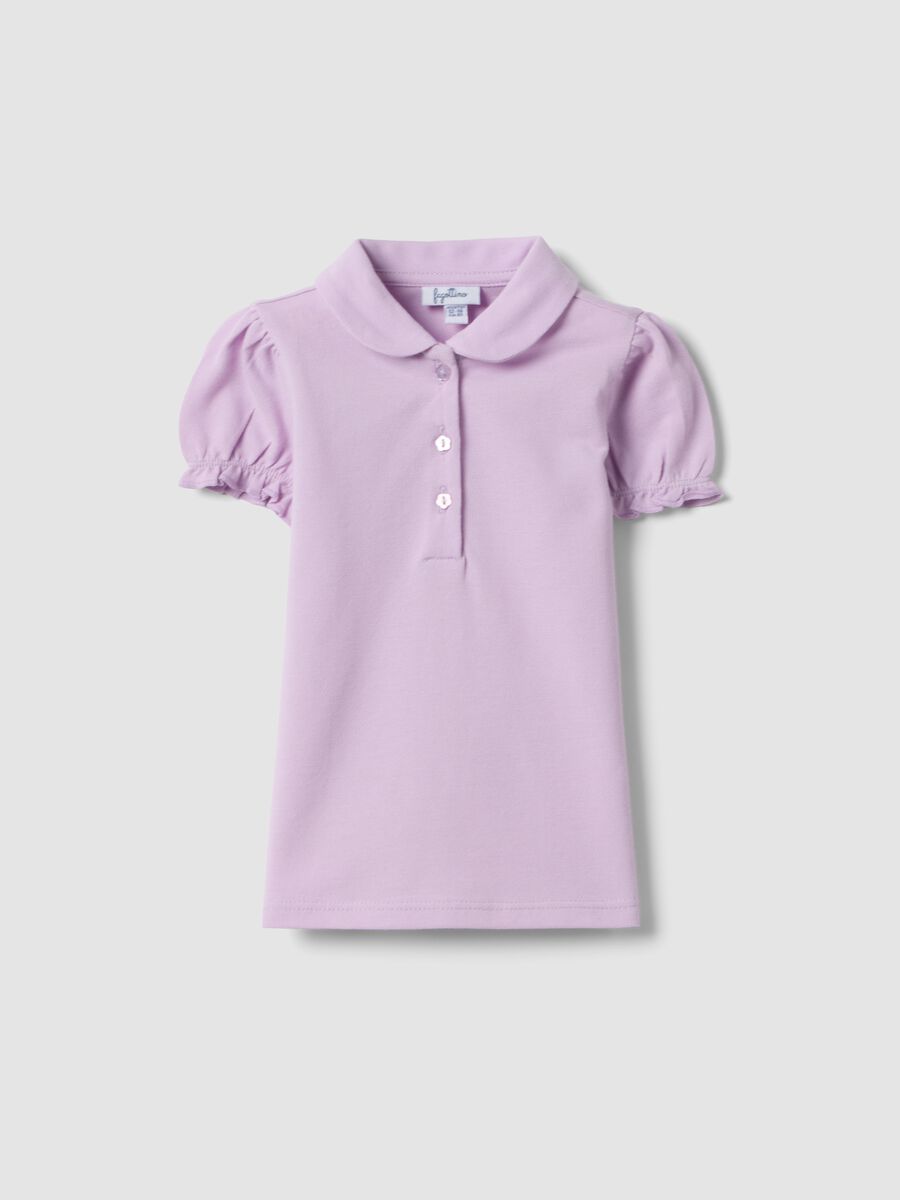 Girls' regular fit violet pure cotton polo with gathered sleeves_0