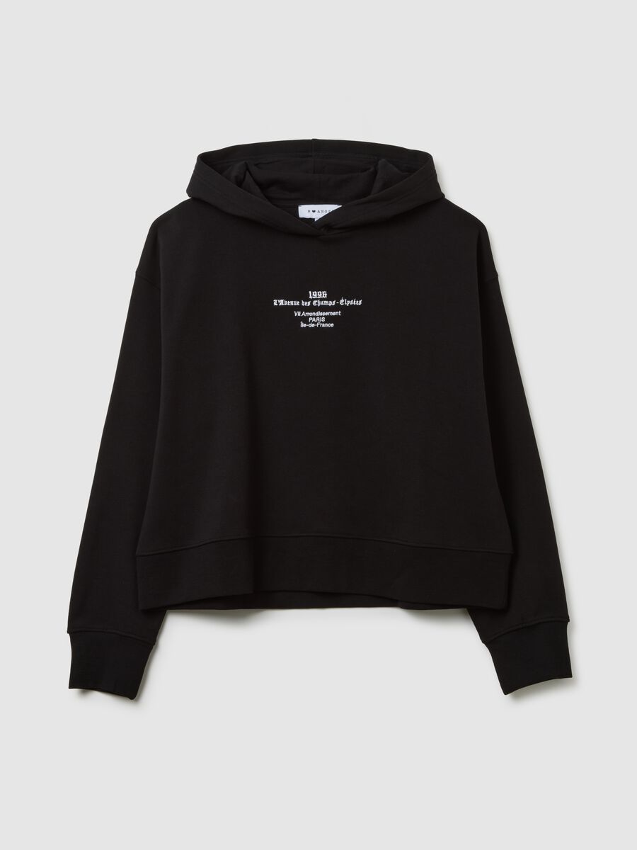 Felpa con cappuccio in misto cotone nera regular fit_0