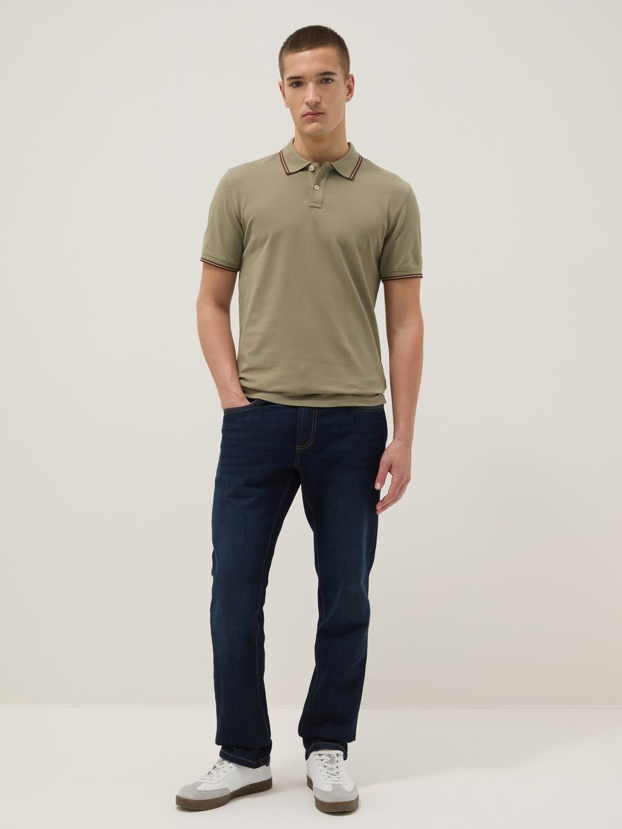 Green stretch cotton polo shirt, regular fit_1