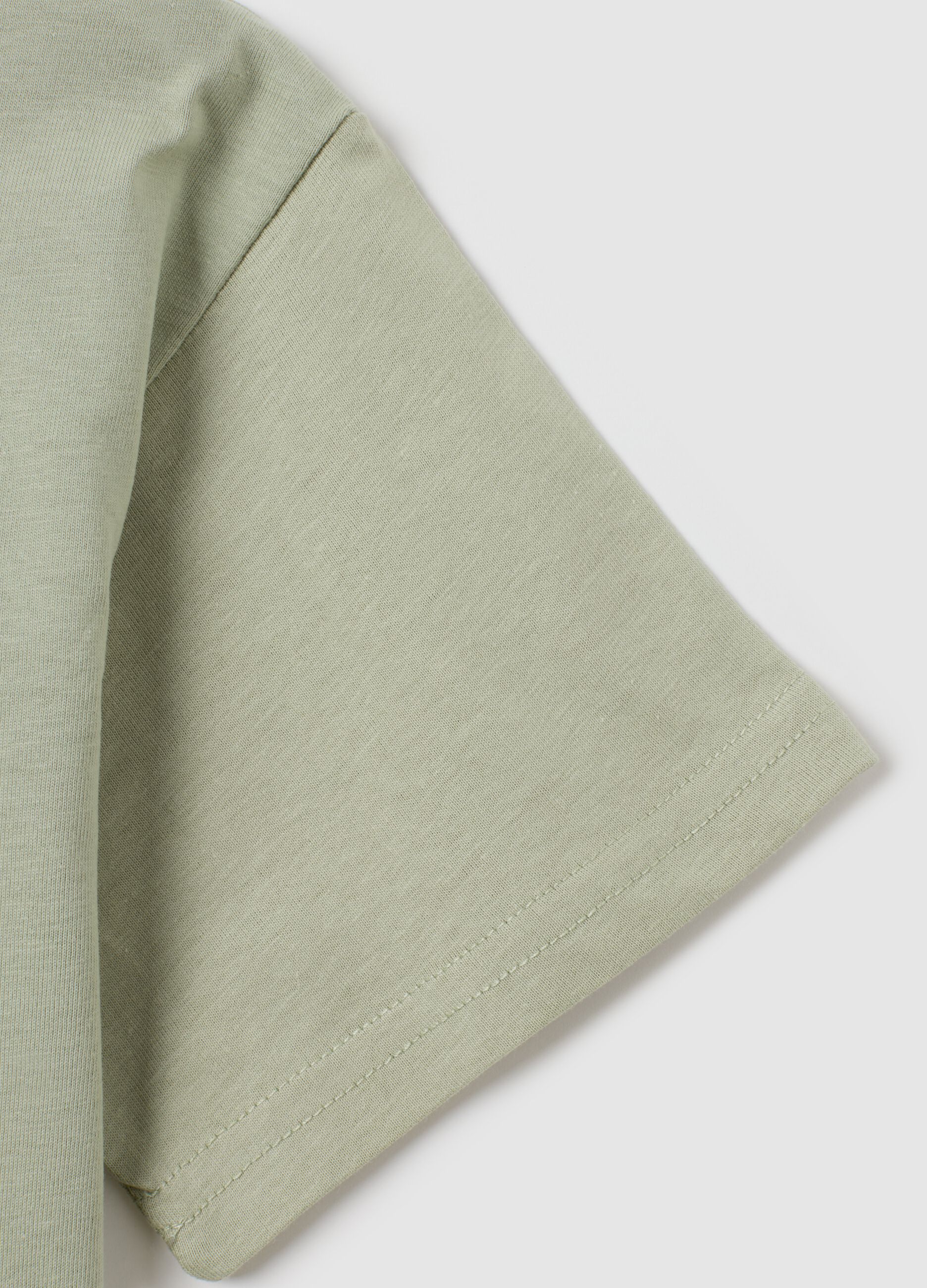 Children's Green Cotton T-shirt Regular Fit with Creeper Print