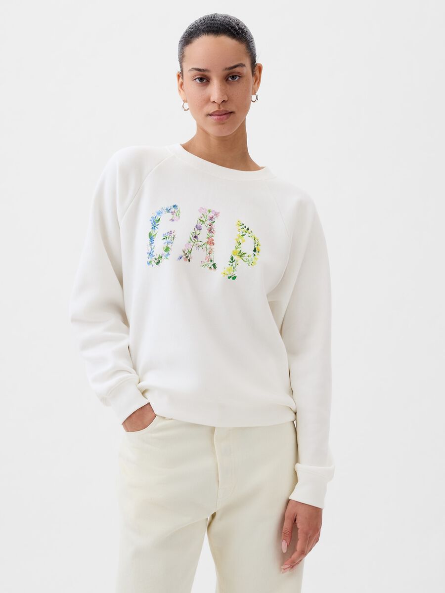 Sweatshirt with round neck and floral logo print_0