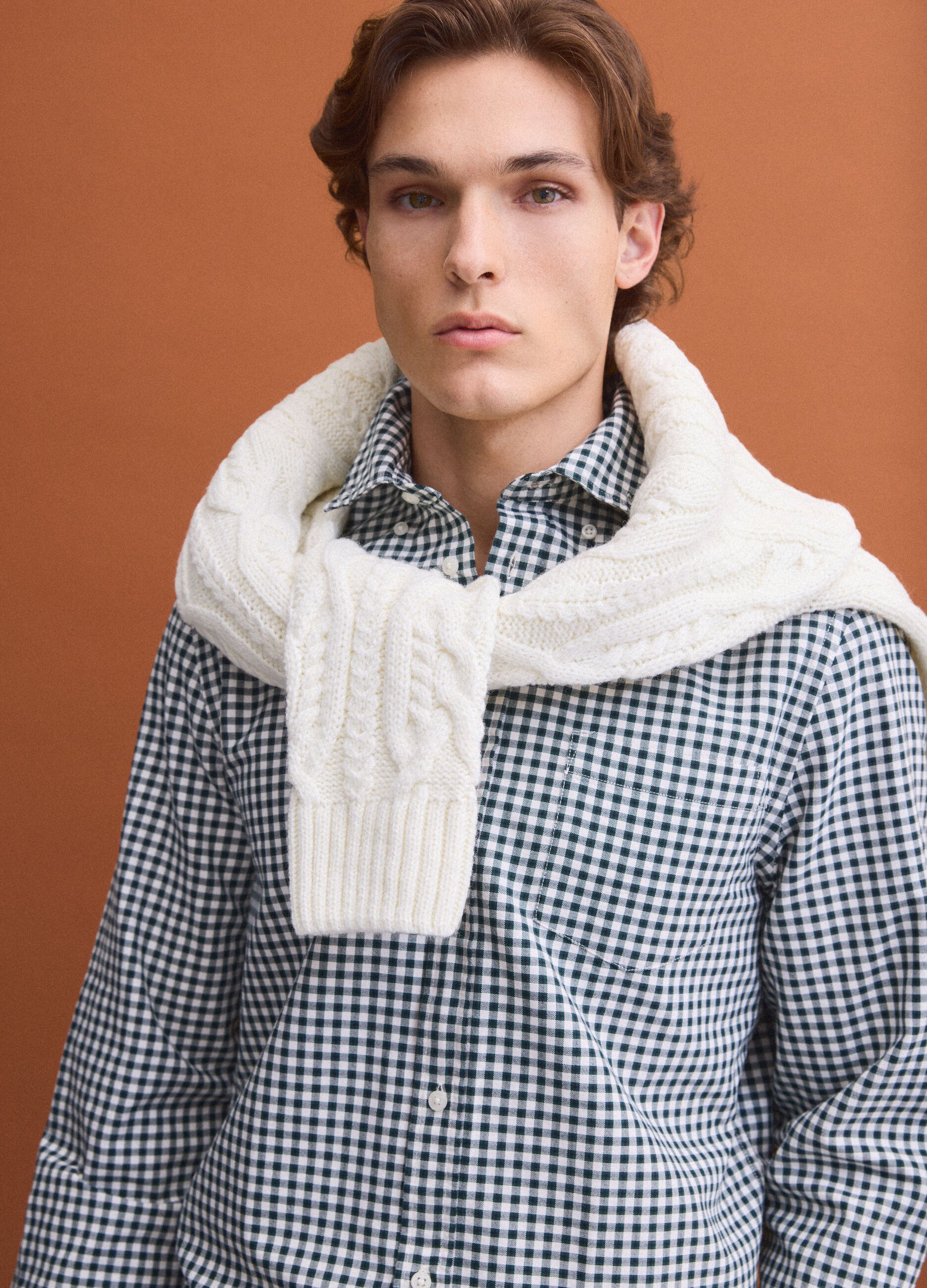 Green checked Oxford shirt in pure cotton with button-down collar, regular fit