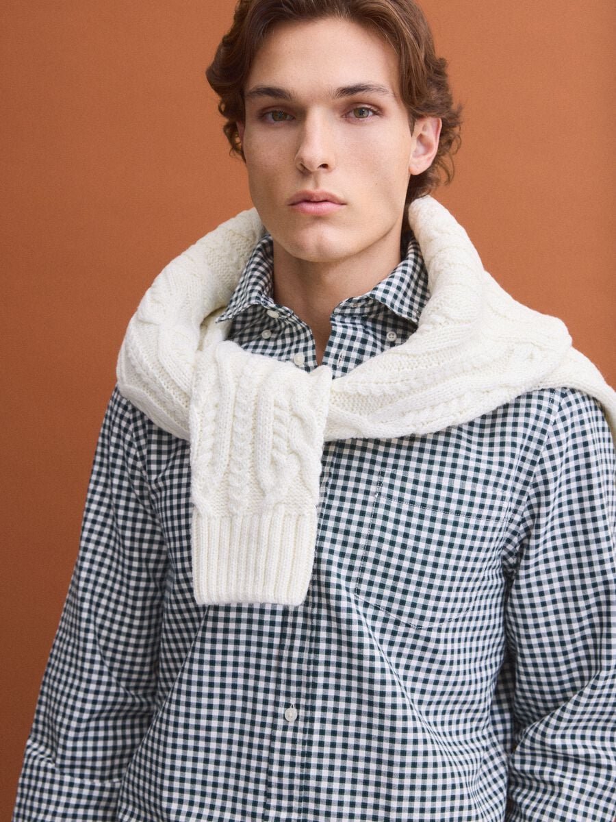 Camicia oxford verde a quadri in puro cotone con collo button-down regular fit_0