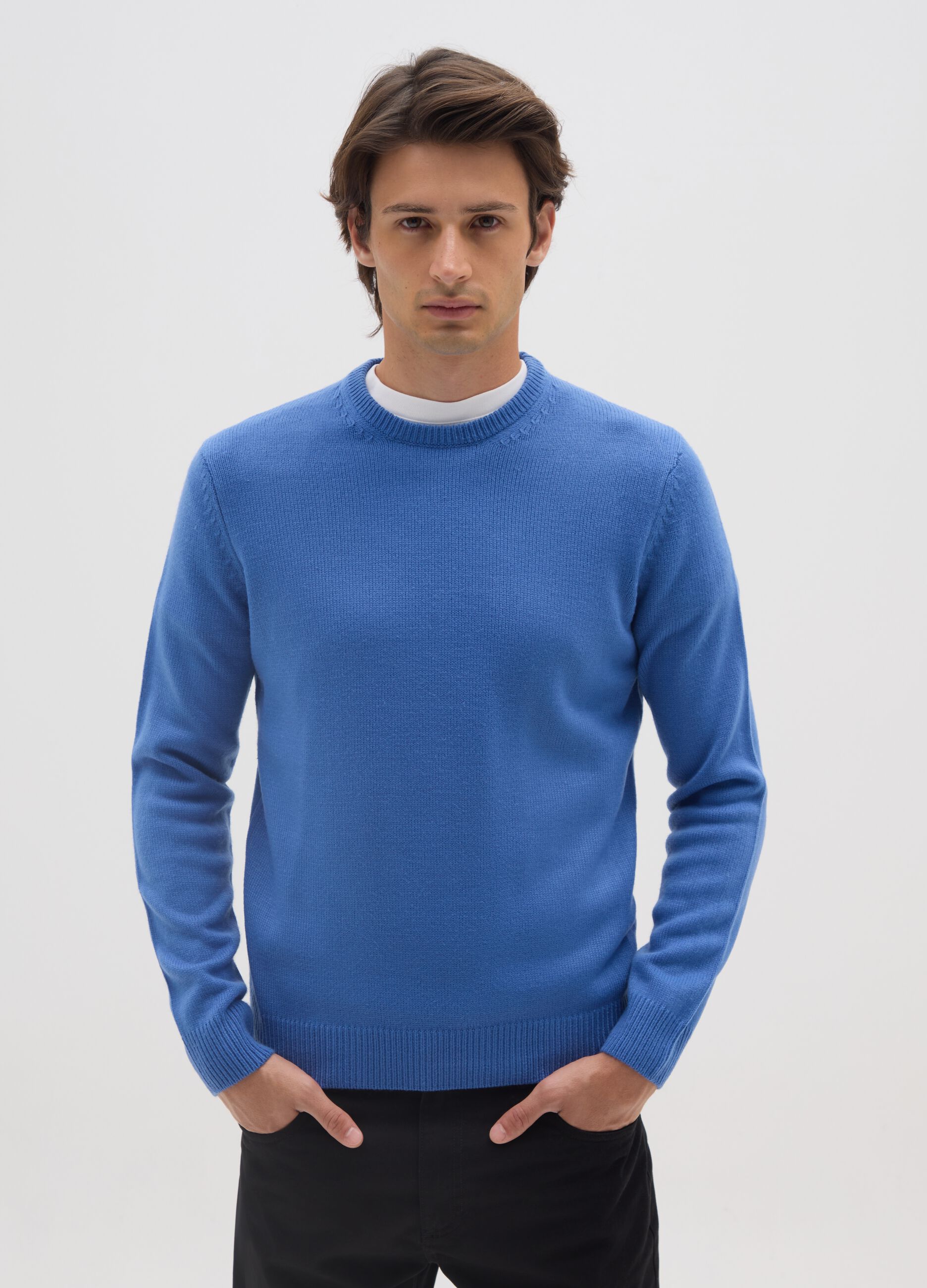 Blue crew neck sweater regular fit
