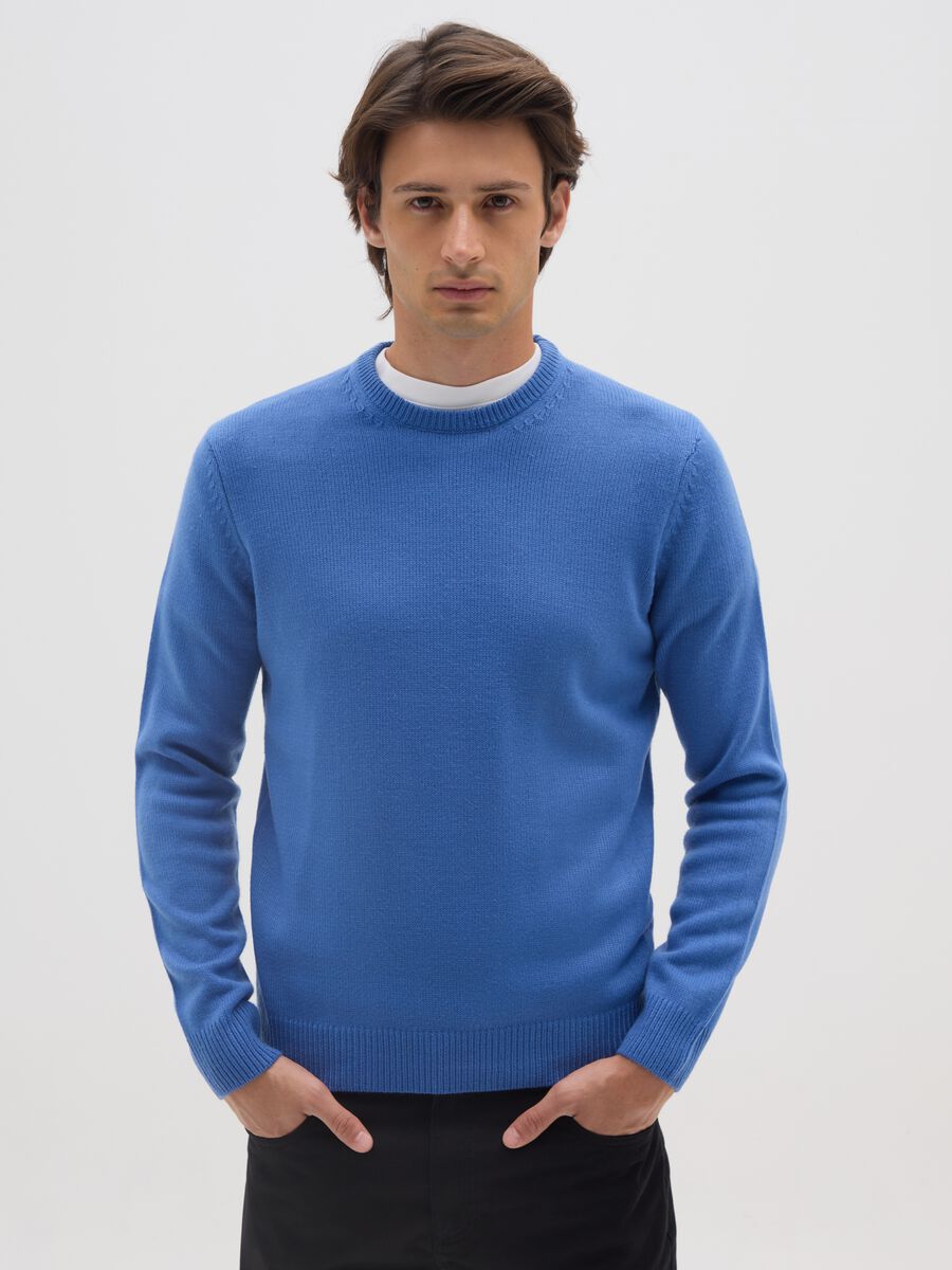Blue crew neck sweater regular fit_0