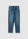 Blue cotton blend regular fit jeans with elastic waistband_3