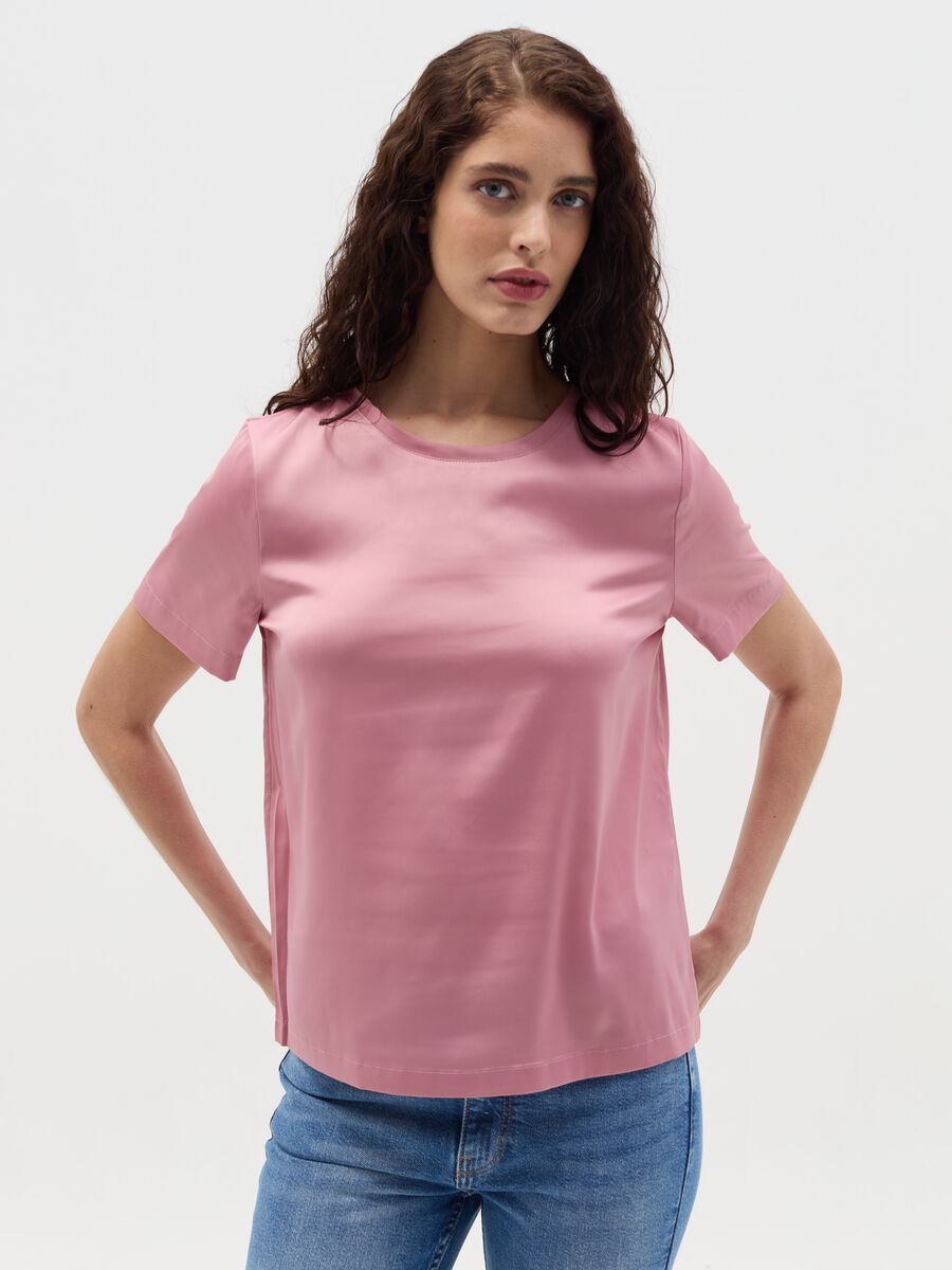 Short-sleeved blouse in satin_0