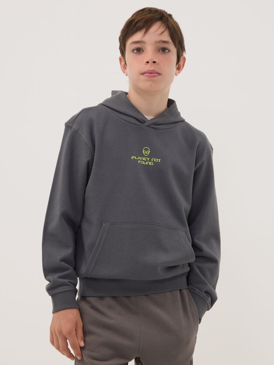 Grey pure cotton hoodie with relaxed-fit print_0