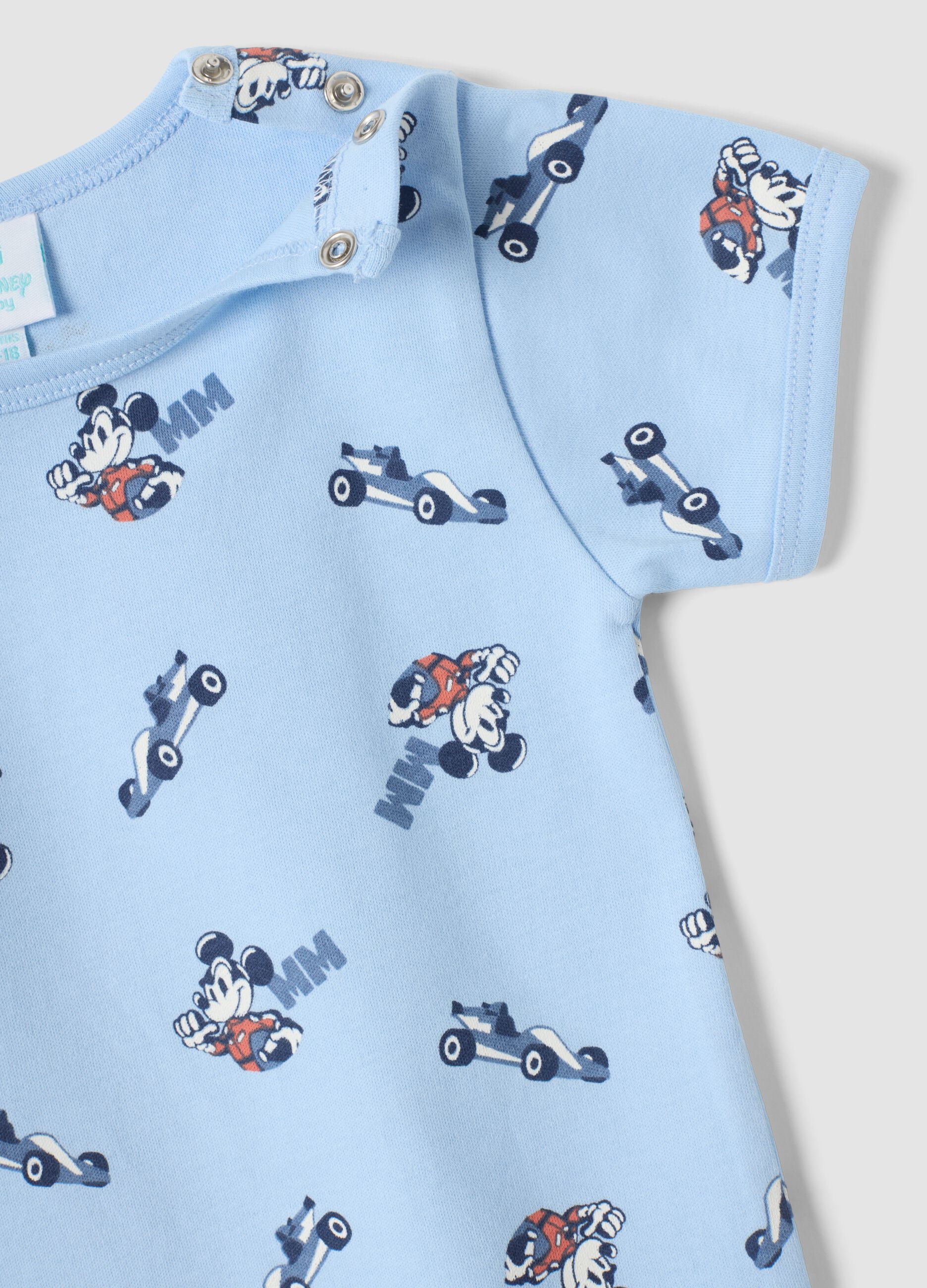 2-pack baby blue organic cotton bodysuits with Mickey print