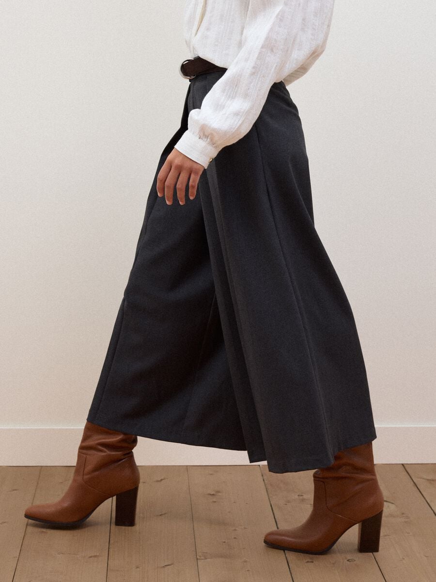 Grey pleated stretch viscose culotte skirt_3
