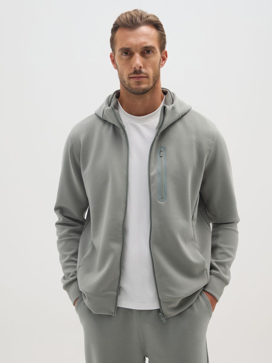 Regular fit grey hoodie with zip_0