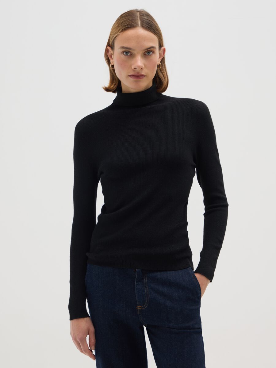 Dolcevita in misto cotone nero regular fit_0