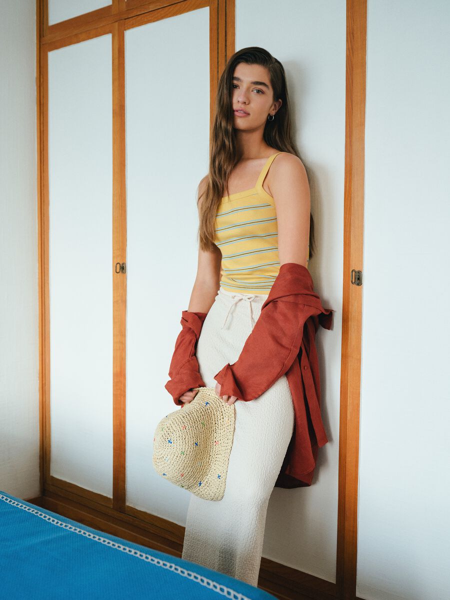 Tank top giallo in puro cotone a righe regular fit_0