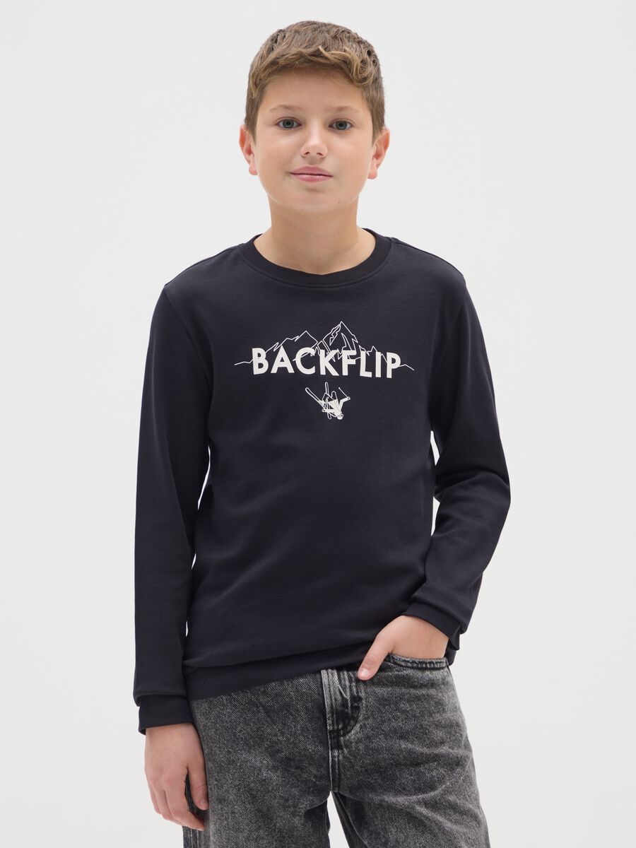 Maglia nera a maniche lunghe da ragazzo in puro cotone regular fit_0