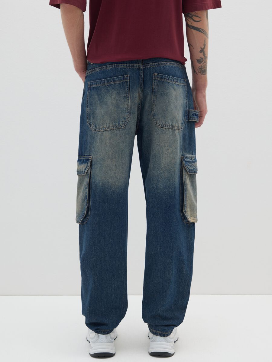 Baggy denim jeans in pure blue cotton with cargo pockets_2
