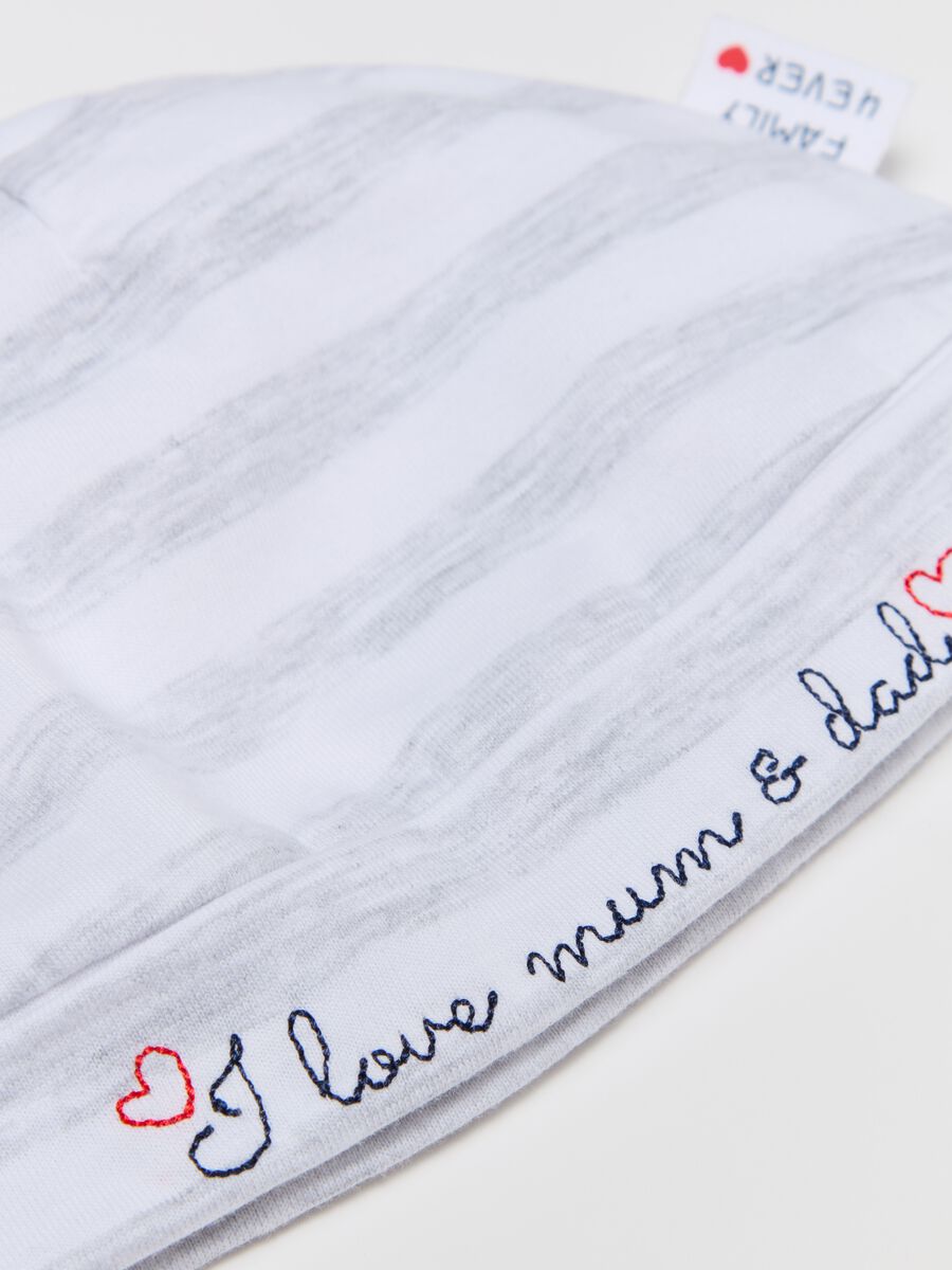 Striped cotton hat with I Love Mum & Dad embroidery_2