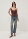 Brown stretch cotton fitted top with lace trim_1