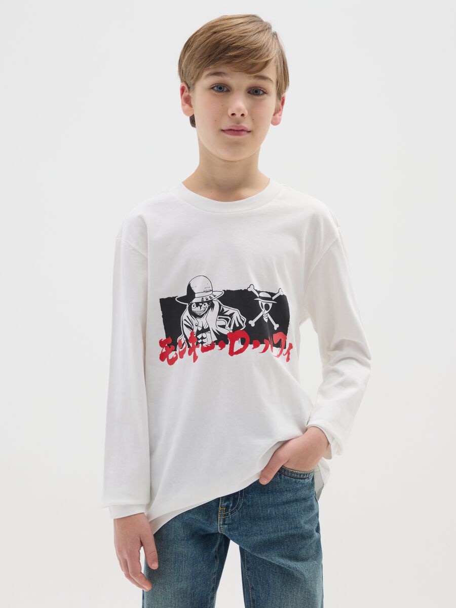 Boys' pure cotton white T-shirt with oversized fit_0