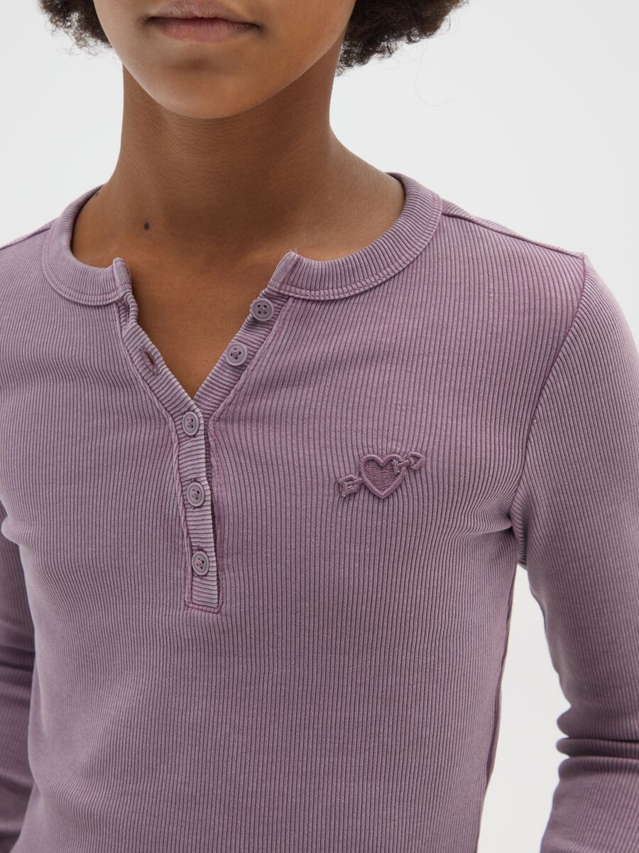 Purple Henley cotton blend fitted girl's T-shirt_1