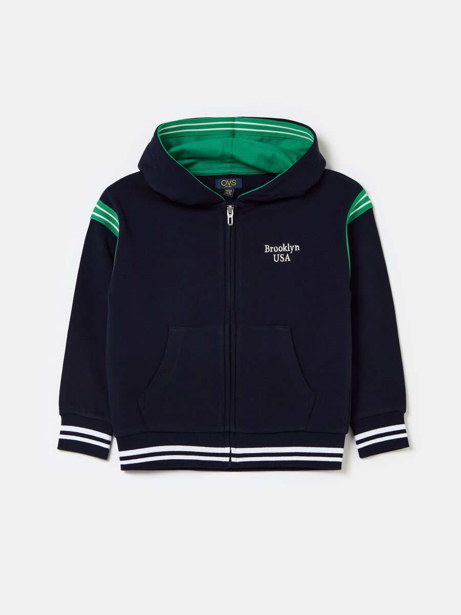 Full-zip sweatshirt with college print and striped edging_0