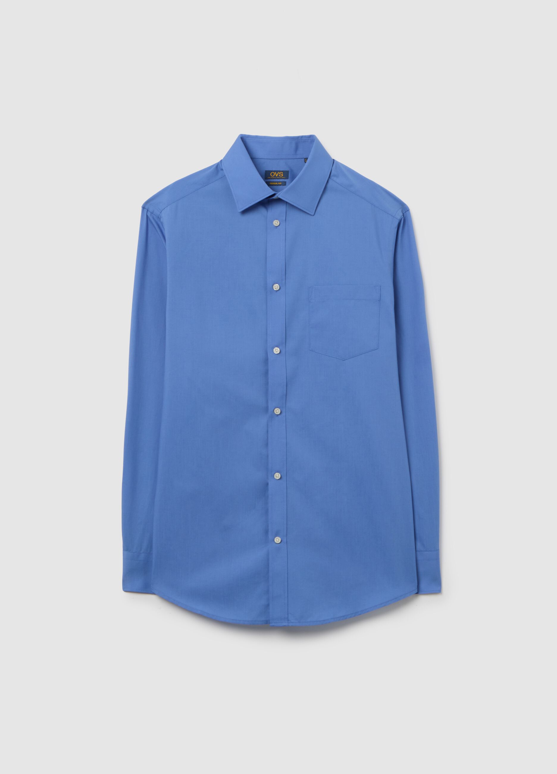 Blue long-sleeve cotton blend shirt
