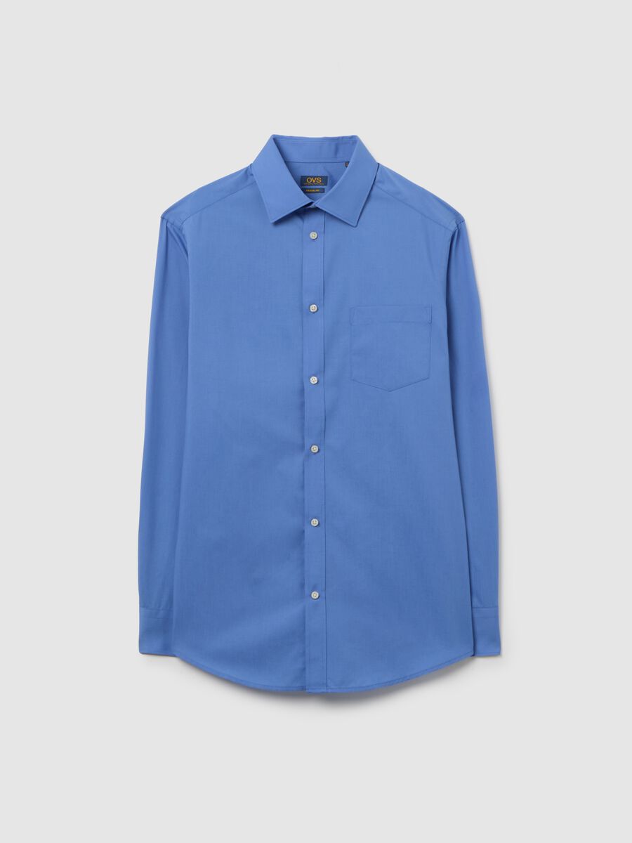 Blue long-sleeve cotton blend shirt_0