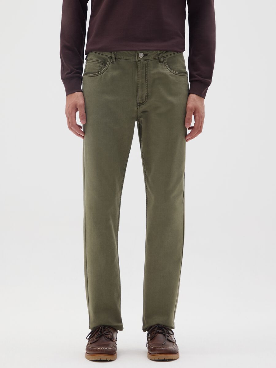 Pantaloni in cotone verde slim fit_1