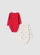 2-pack baby bodysuits in red and off-white organic cotton with print_1