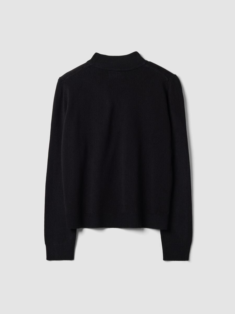 Black long-sleeve top with raised neckline, regular fit_6