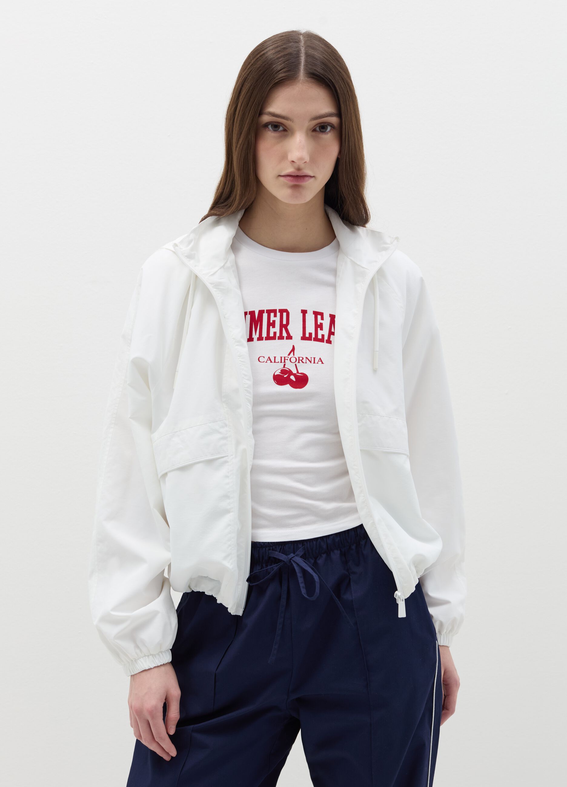 Full-zip sweatshirt in nylon with hood