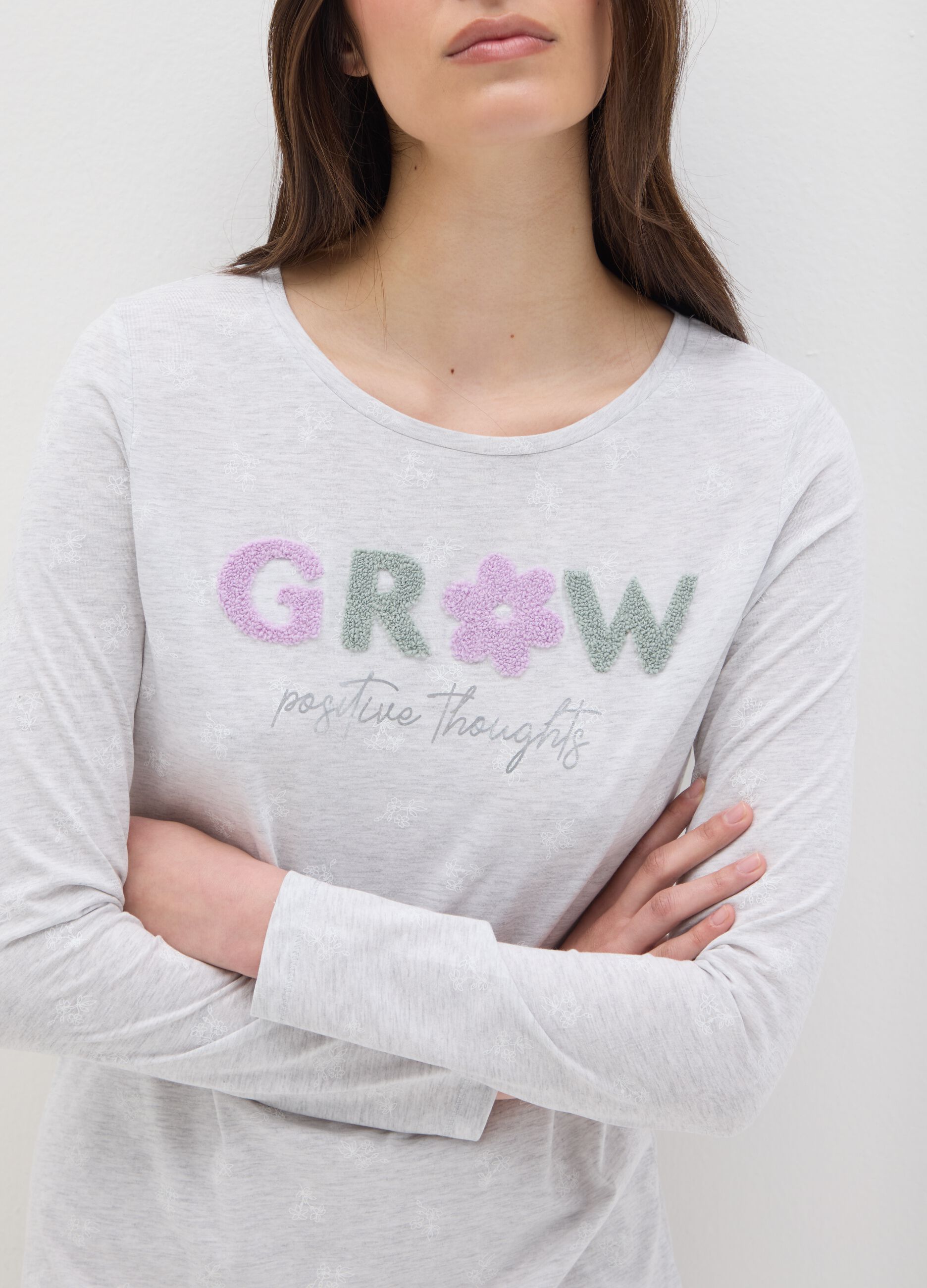 Grey pure cotton women's dress with embroidered lettering