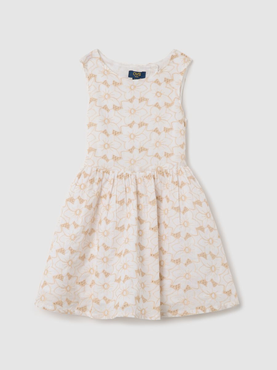 Sleeveless dress with white flower print in cotton_0