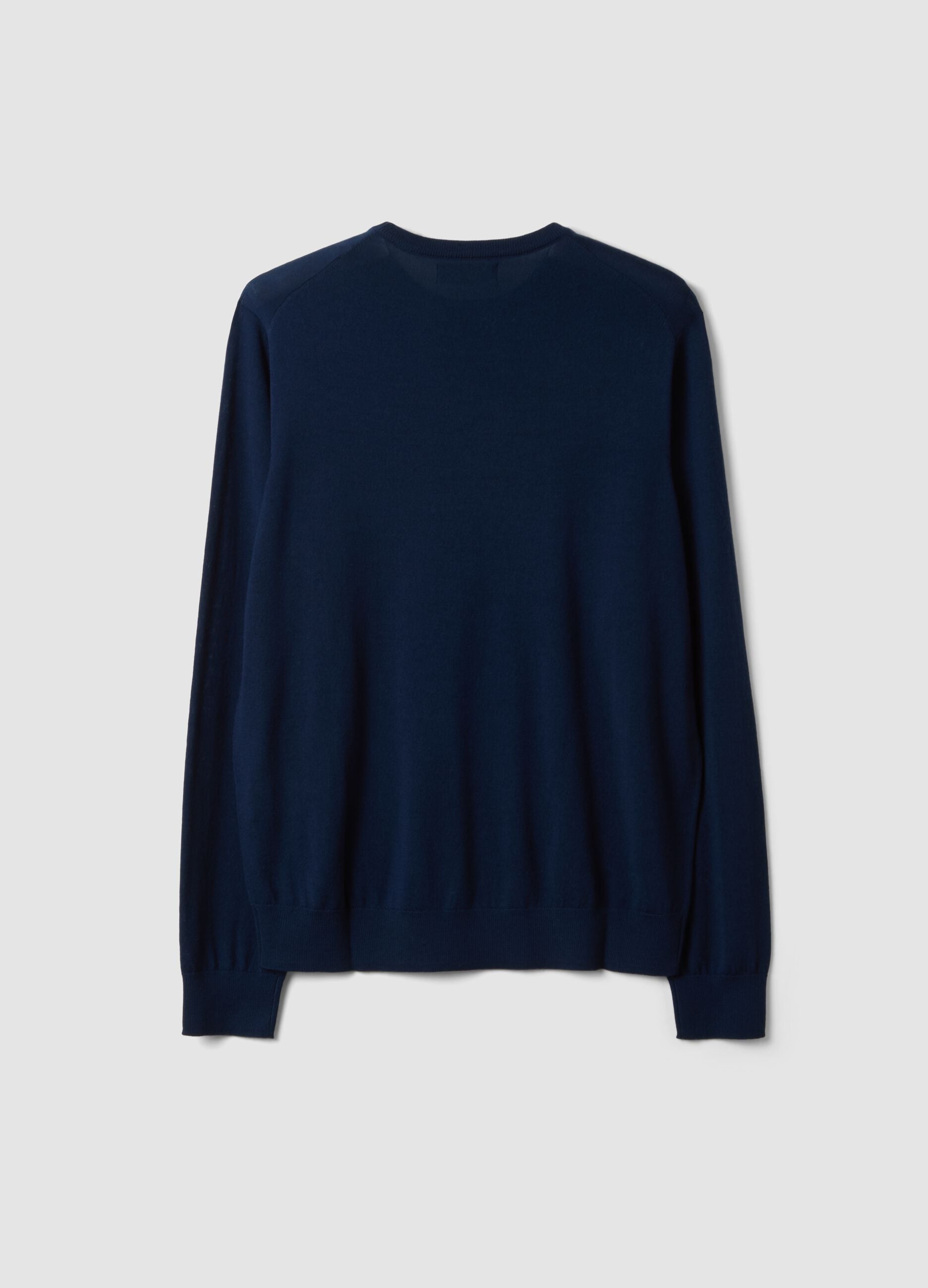 Blue crew-neck jumper in pure merino wool, regular fit