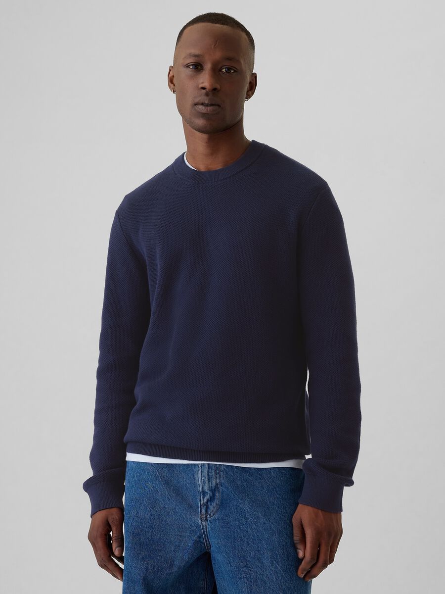 Pullover con micro trama a nido d'ape_0