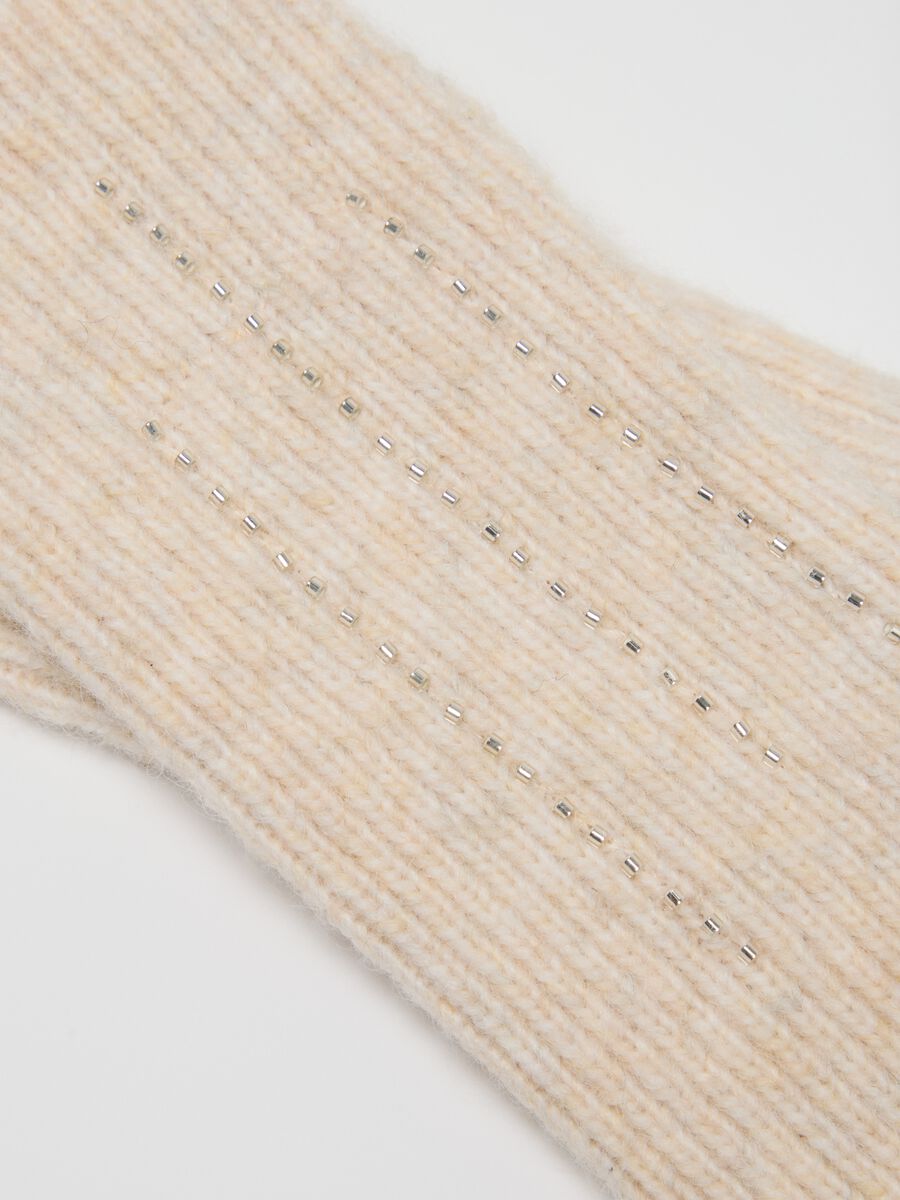 Tan fingerless wool blend gloves_1
