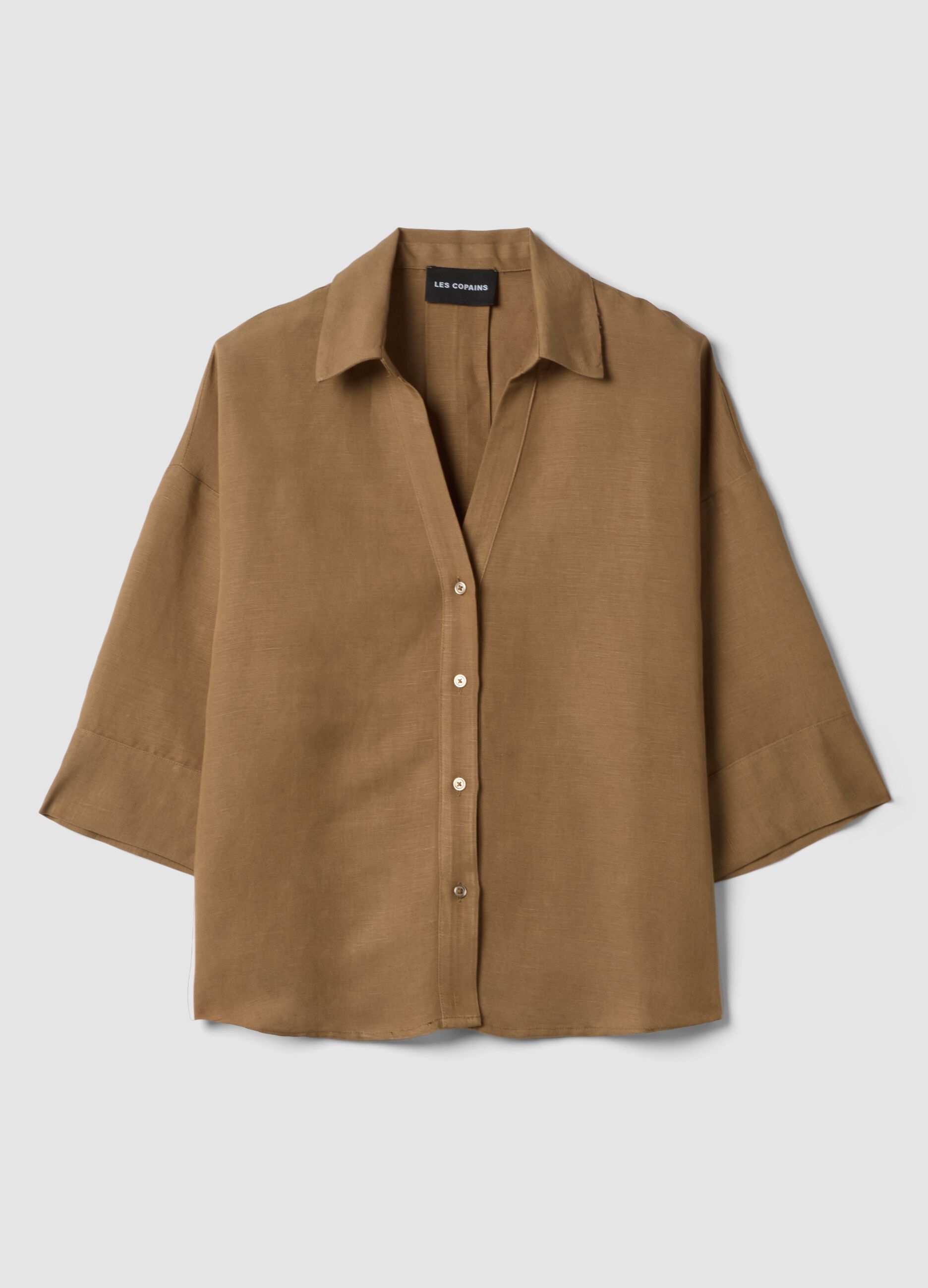 Brown linen and viscose-blend shirt