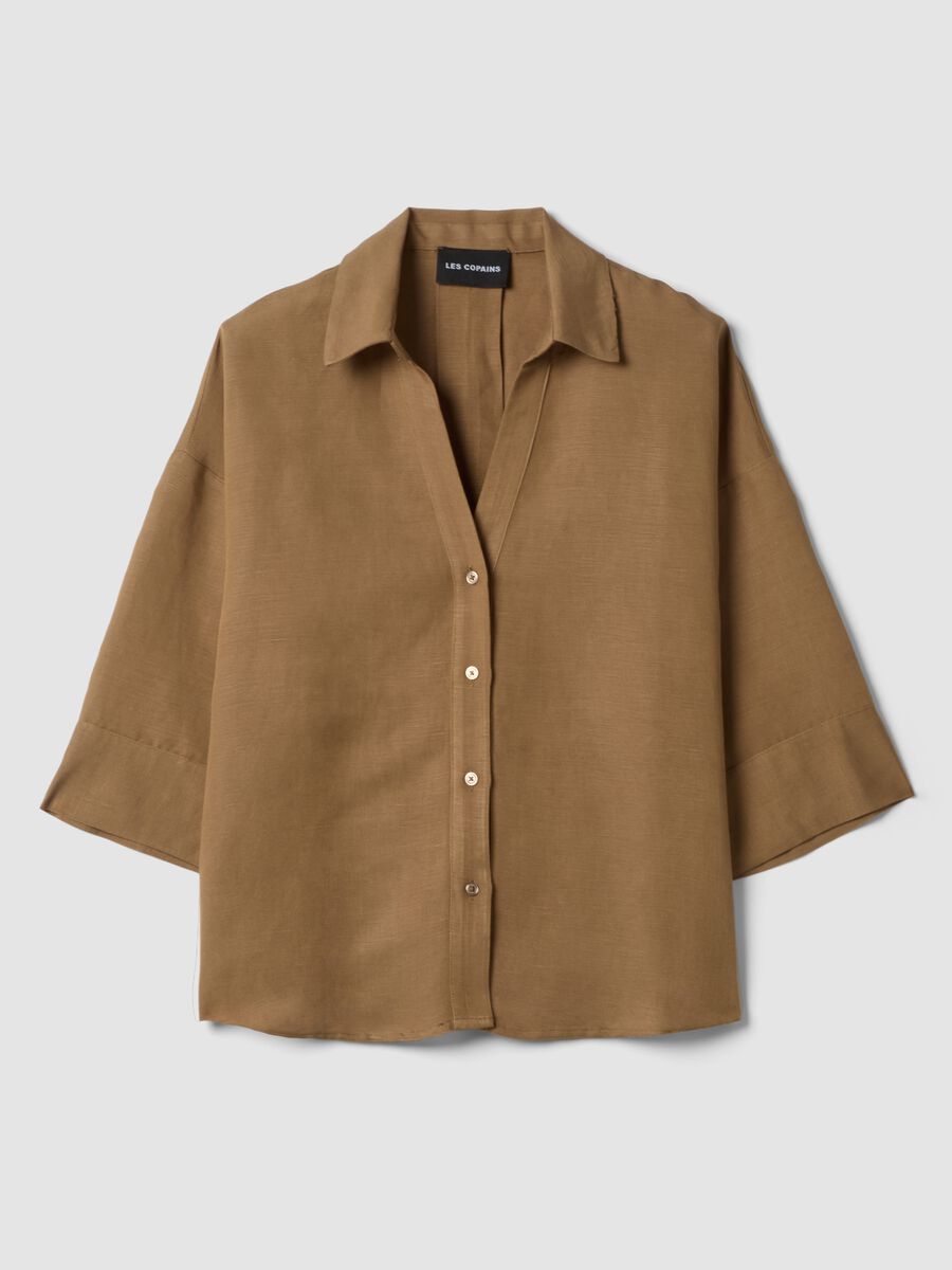 Brown linen and viscose-blend shirt_0