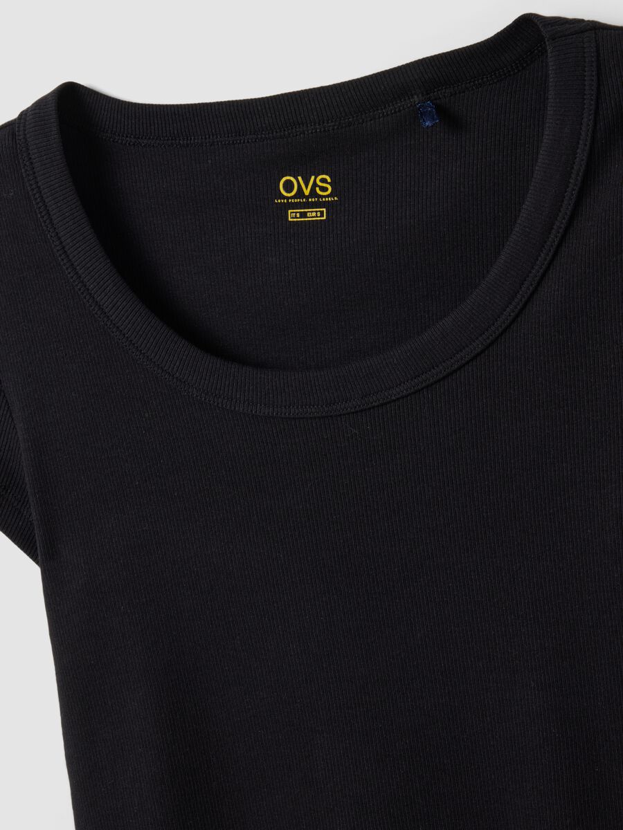 Black short-sleeved fitted cotton stretch T-shirt_5